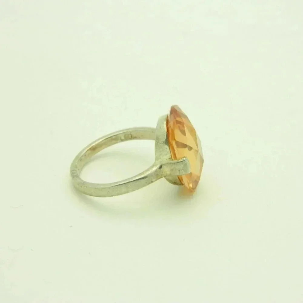 Sterling Silver .925 Peach Orange Faceted Ring